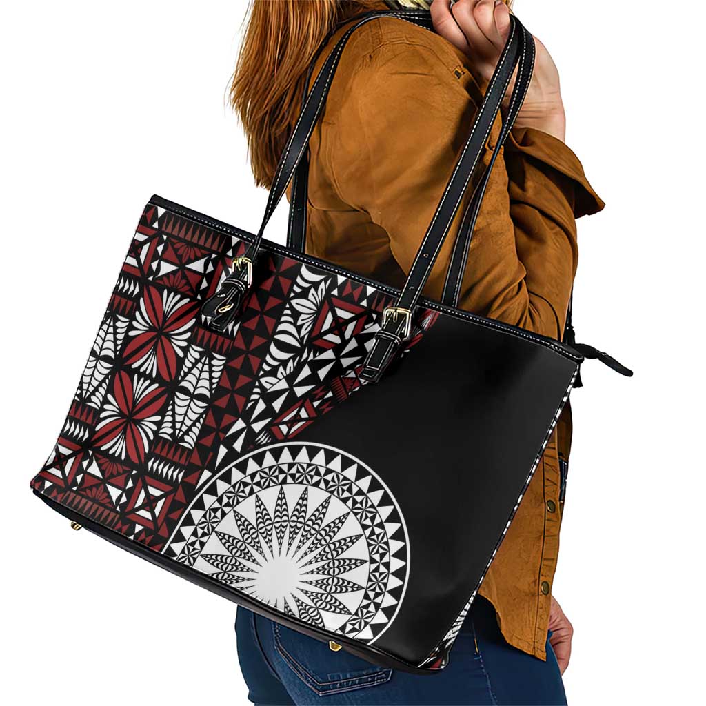 Red Tongan Ngatu Fonulei Pattern Leather Tote Bag LT9 - Polynesian Pride