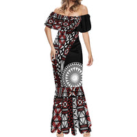 Red Tongan Ngatu Fonulei Pattern Mermaid Dress