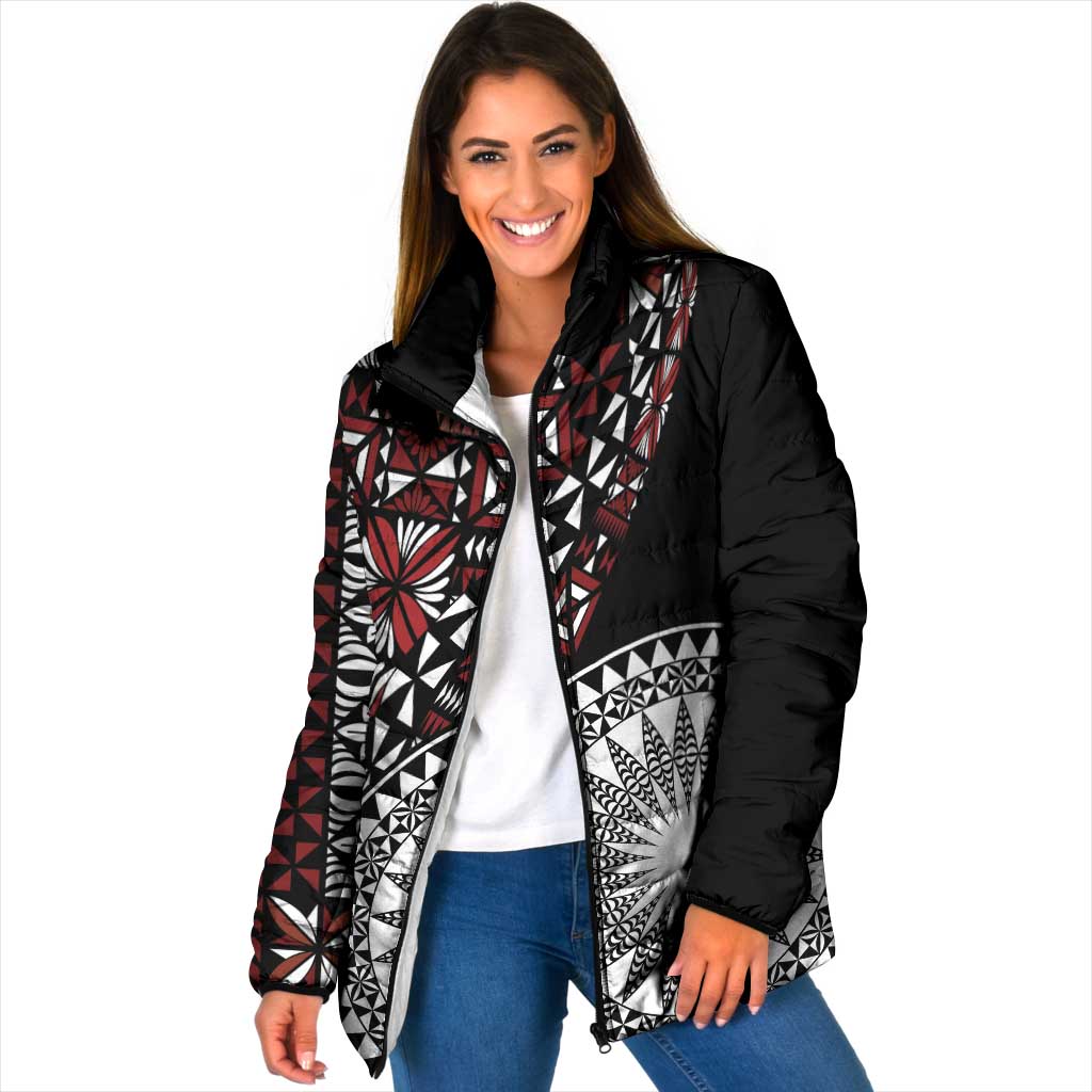 Red Tongan Ngatu Fonulei Pattern Padded Jacket - Polynesian Pride