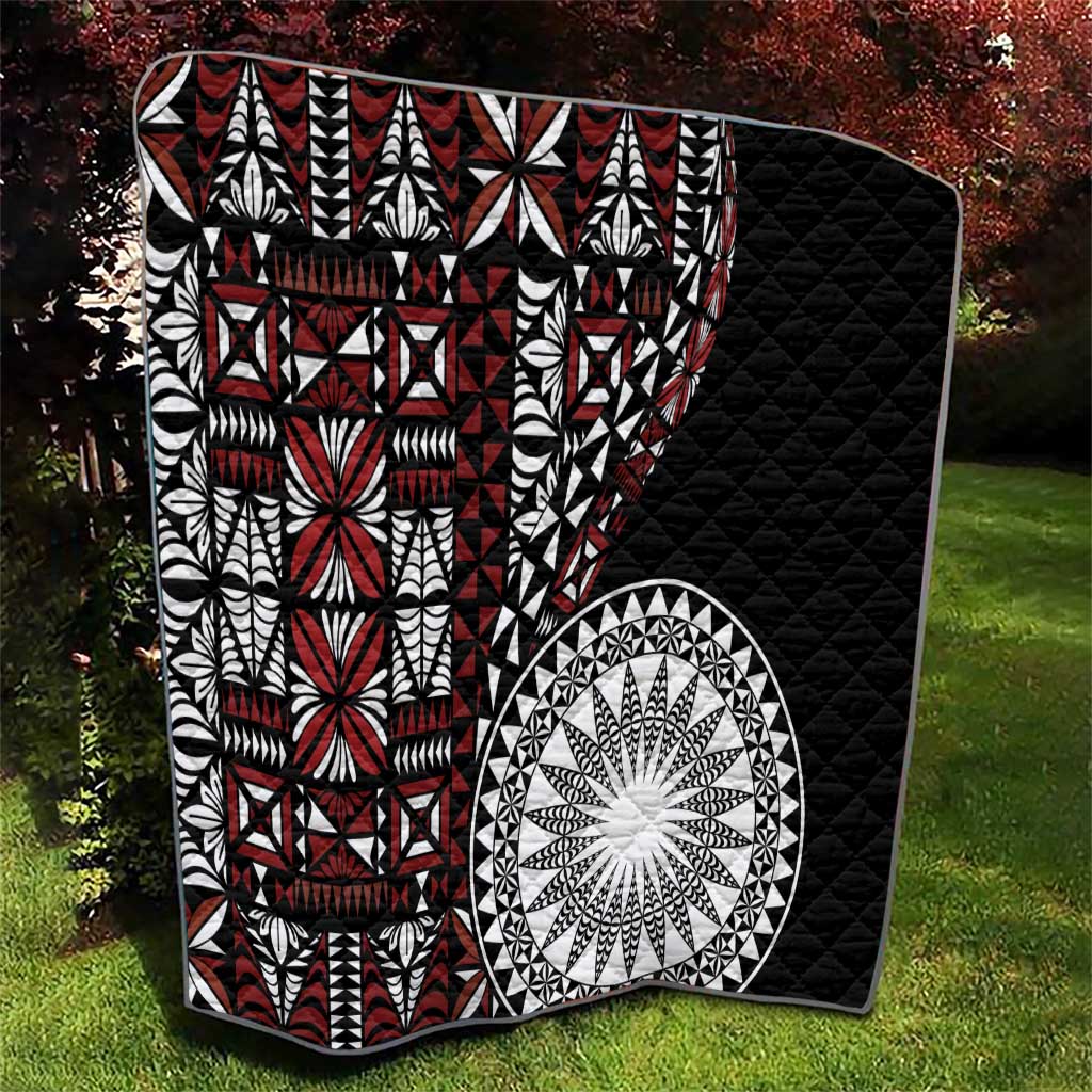 Red Tongan Ngatu Fonulei Pattern Quilt