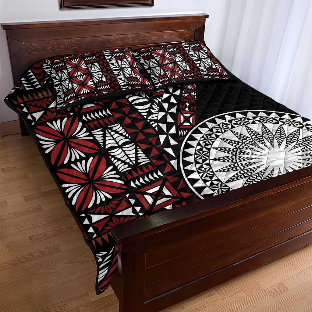 Red Tongan Ngatu Fonulei Pattern Quilt Bed Set