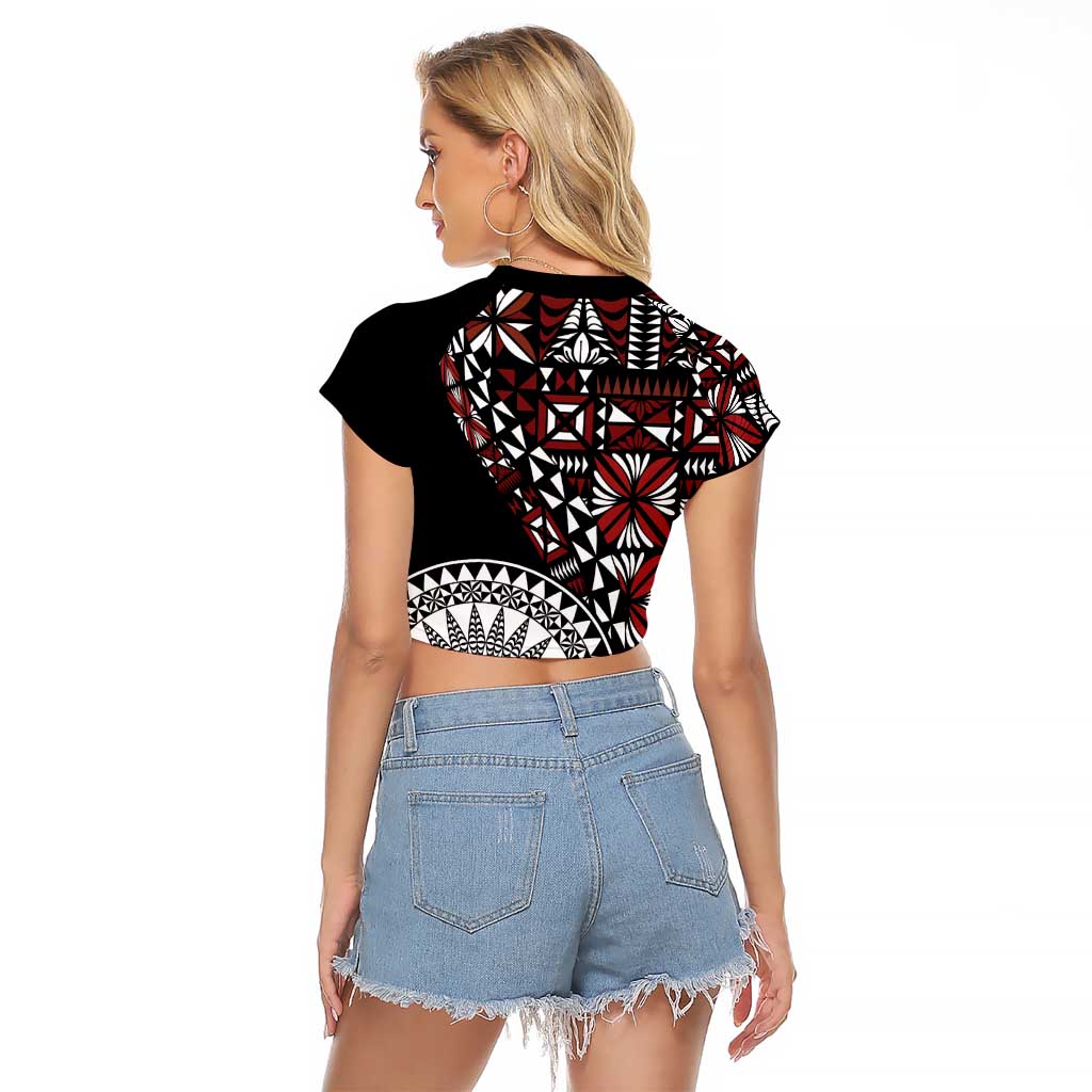 Red Tongan Ngatu Fonulei Pattern Raglan Cropped T Shirt LT9 - Polynesian Pride
