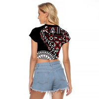 Red Tongan Ngatu Fonulei Pattern Raglan Cropped T Shirt LT9 - Polynesian Pride