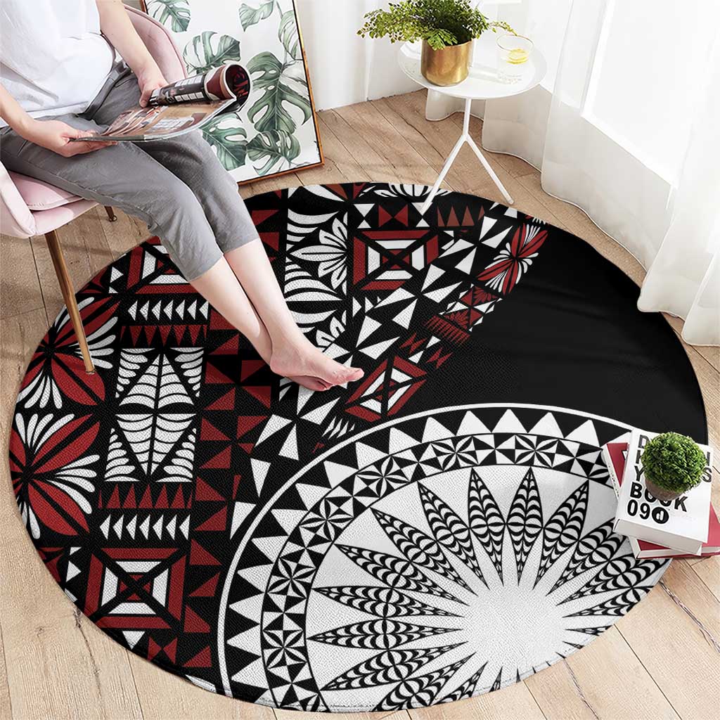 Red Tongan Ngatu Fonulei Pattern Round Carpet LT9 - Polynesian Pride