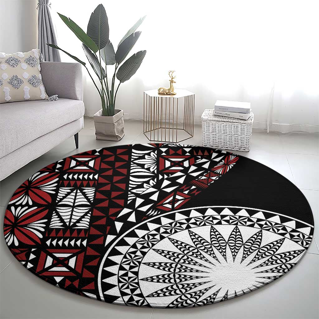 Red Tongan Ngatu Fonulei Pattern Round Carpet LT9 - Polynesian Pride
