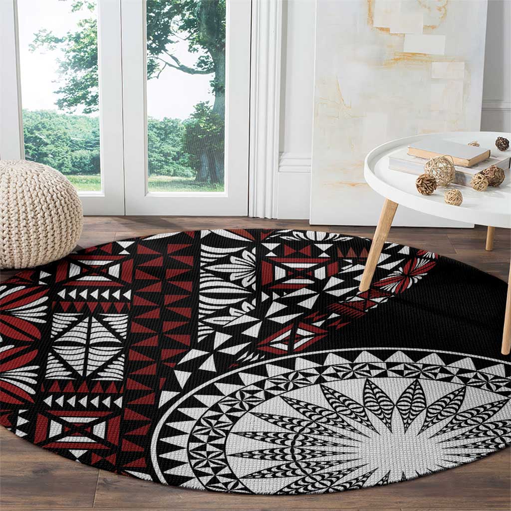 Red Tongan Ngatu Fonulei Pattern Round Carpet LT9 - Polynesian Pride