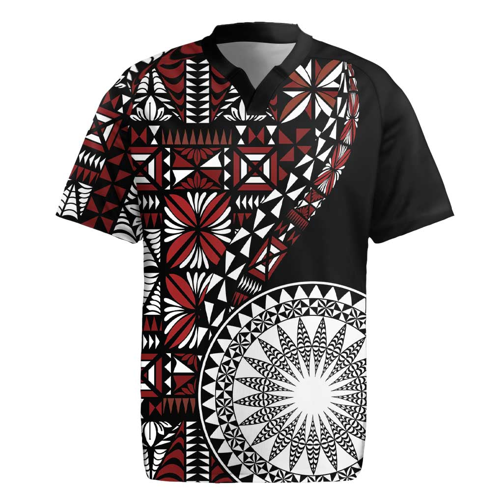 Red Tongan Ngatu Fonulei Pattern Rugby Jersey