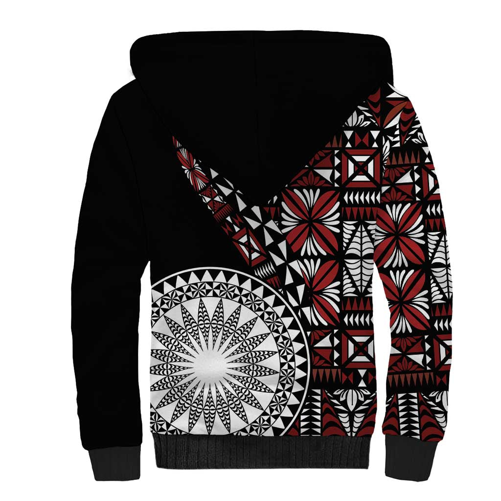 Red Tongan Ngatu Fonulei Pattern Sherpa Hoodie