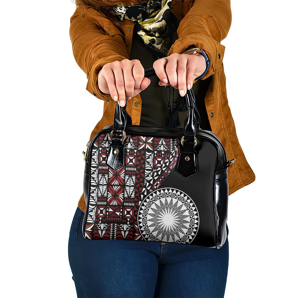 Red Tongan Ngatu Fonulei Pattern Shoulder Handbag