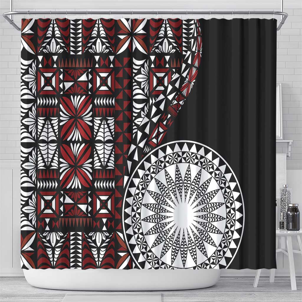 Red Tongan Ngatu Fonulei Pattern Shower Curtain LT9 - Polynesian Pride