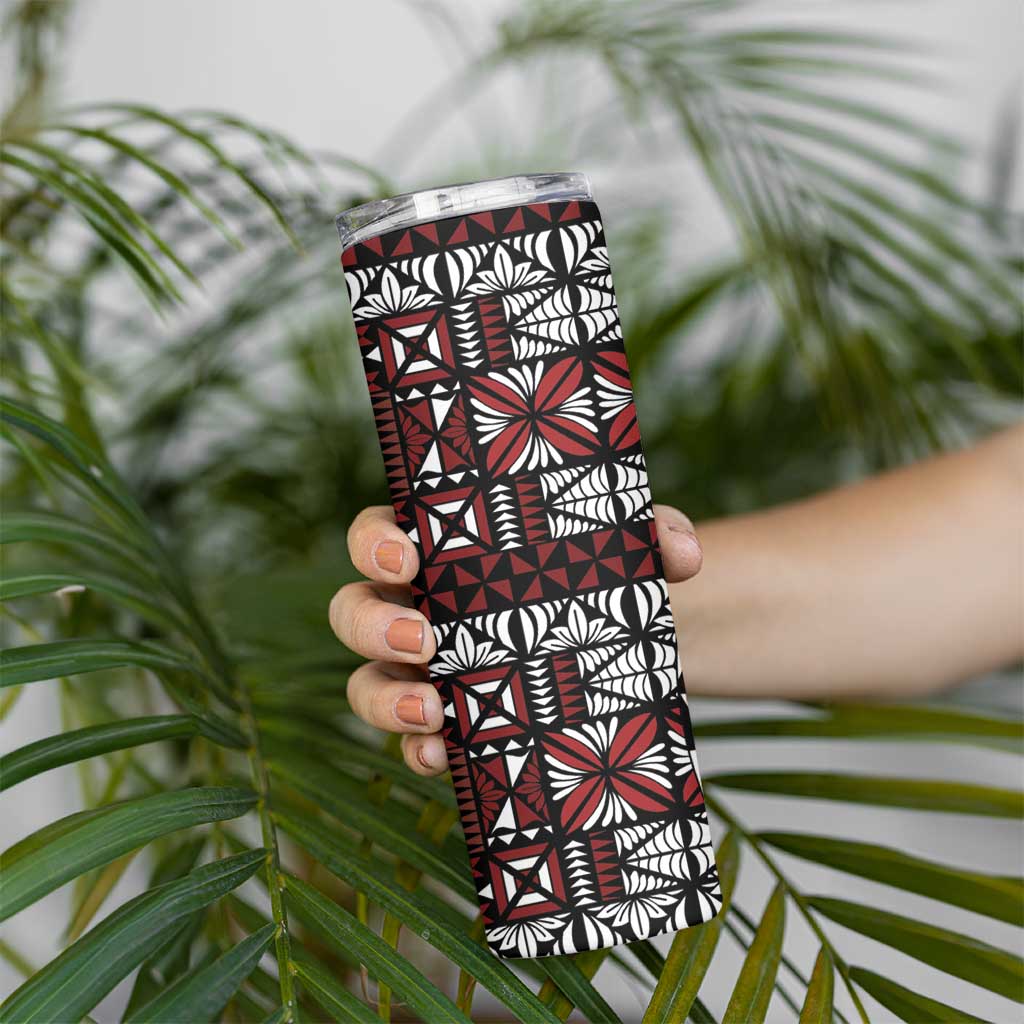 Red Tongan Ngatu Fonulei Pattern Skinny Tumbler