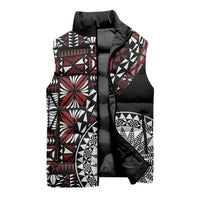 Red Tongan Ngatu Fonulei Pattern Sleeveless Puffer Jacket - Polynesian Pride