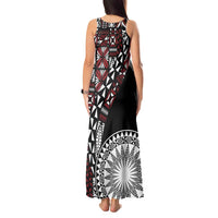 Red Tongan Ngatu Fonulei Pattern Tank Maxi Dress LT9 - Polynesian Pride