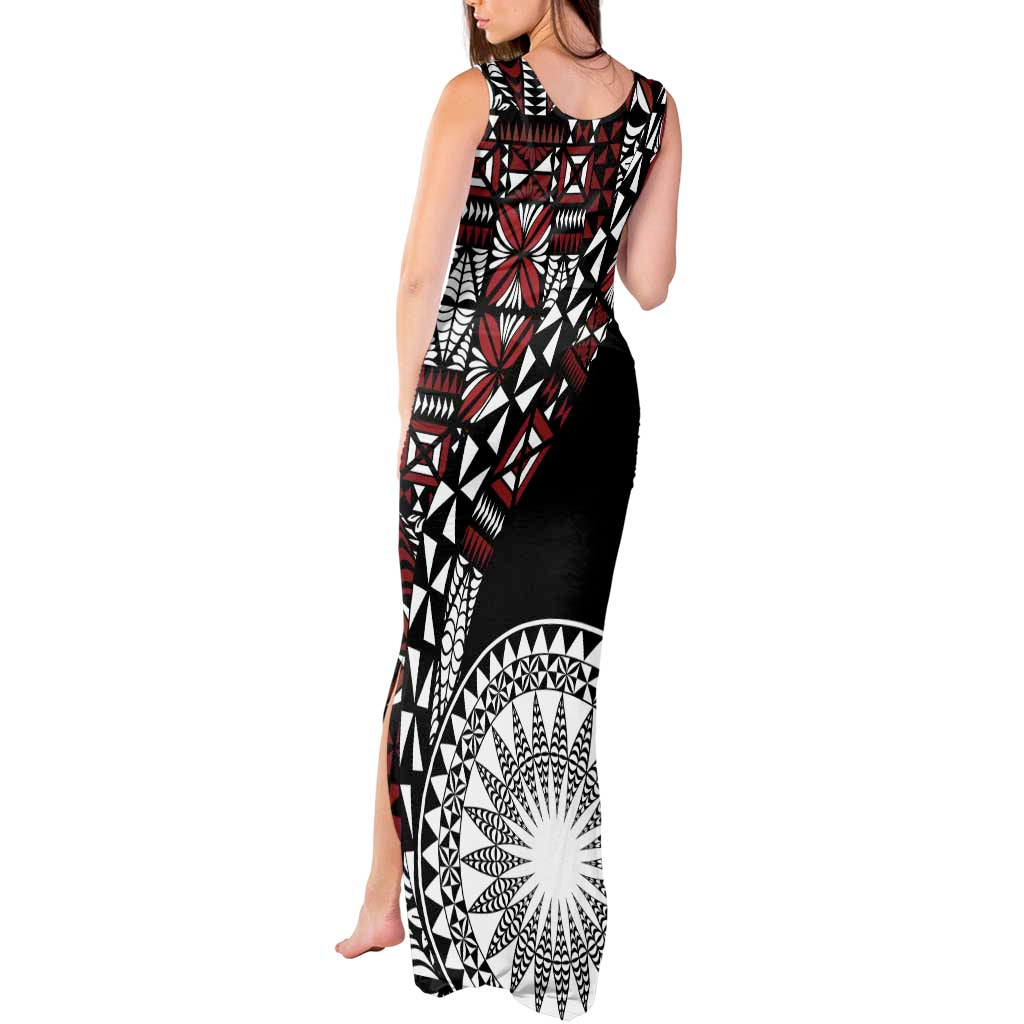 Red Tongan Ngatu Fonulei Pattern Tank Maxi Dress LT9 - Polynesian Pride