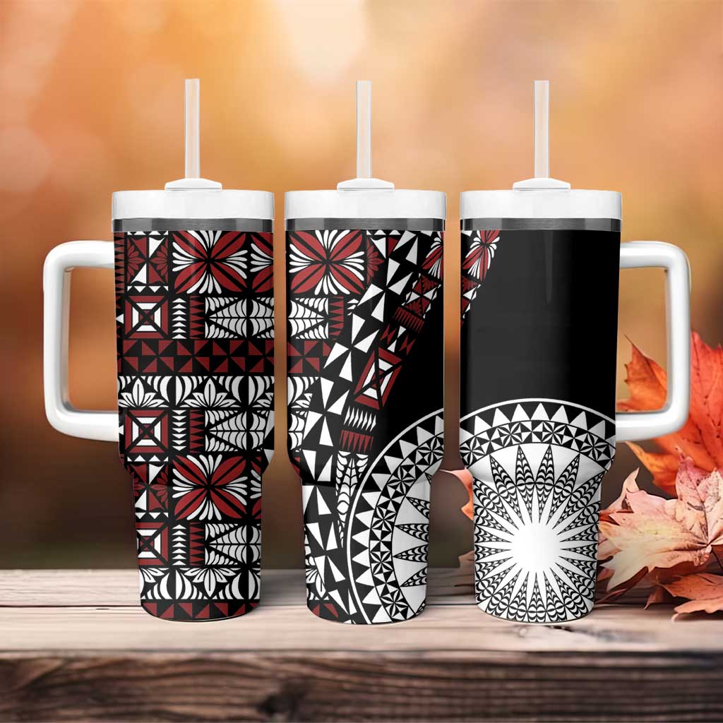 Red Tongan Ngatu Fonulei Pattern Tumbler With Handle