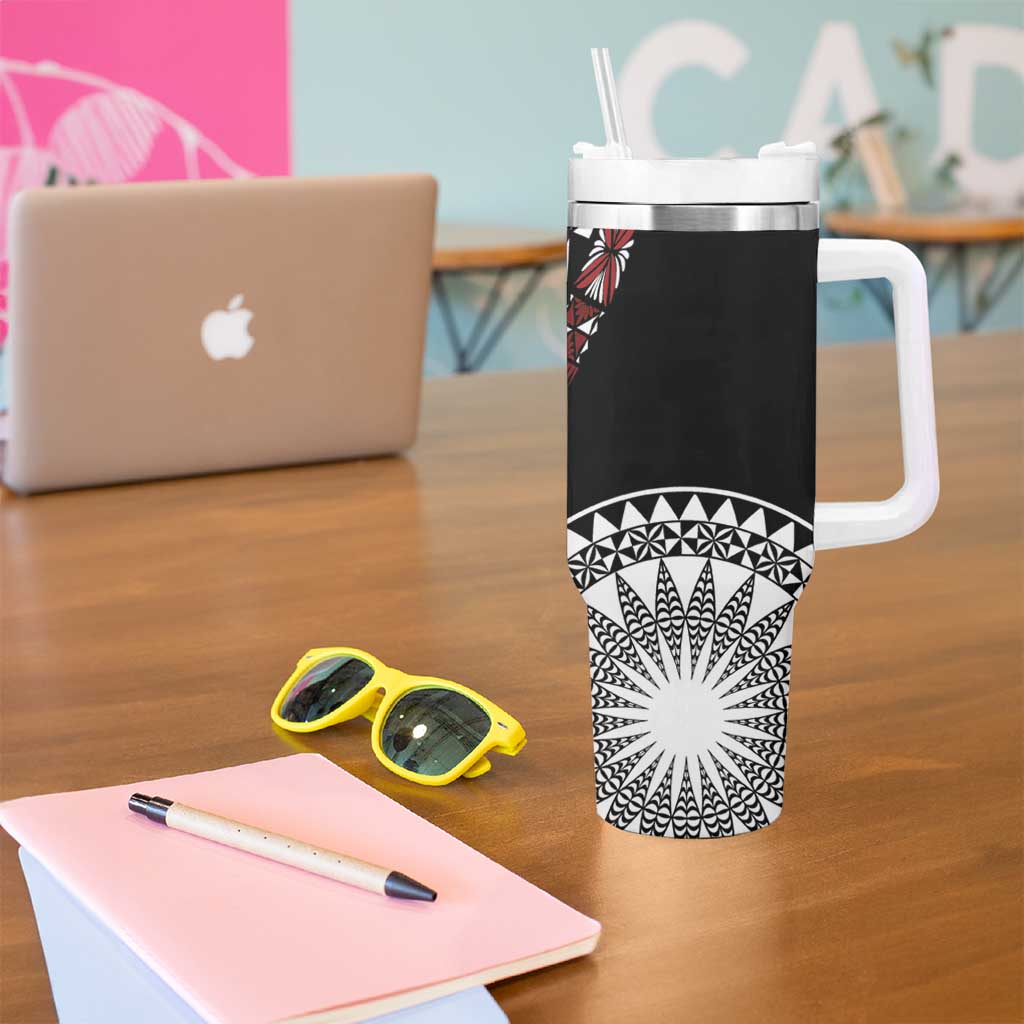 Red Tongan Ngatu Fonulei Pattern Tumbler With Handle