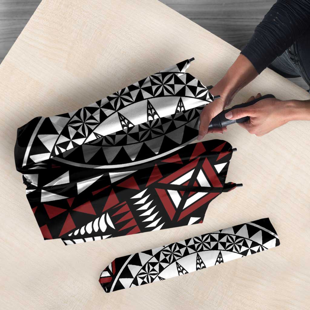 Red Tongan Ngatu Fonulei Pattern Umbrella - Polynesian Pride