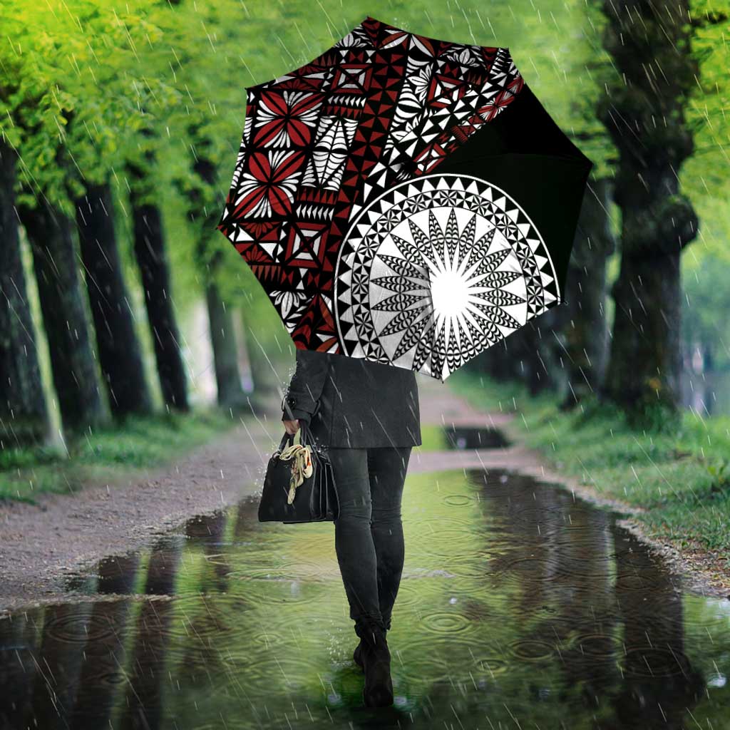 Red Tongan Ngatu Fonulei Pattern Umbrella - Polynesian Pride