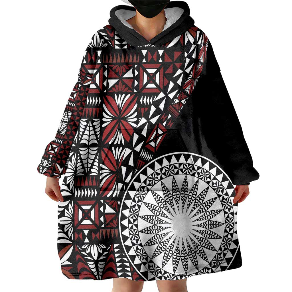 Red Tongan Ngatu Fonulei Pattern Wearable Blanket Hoodie