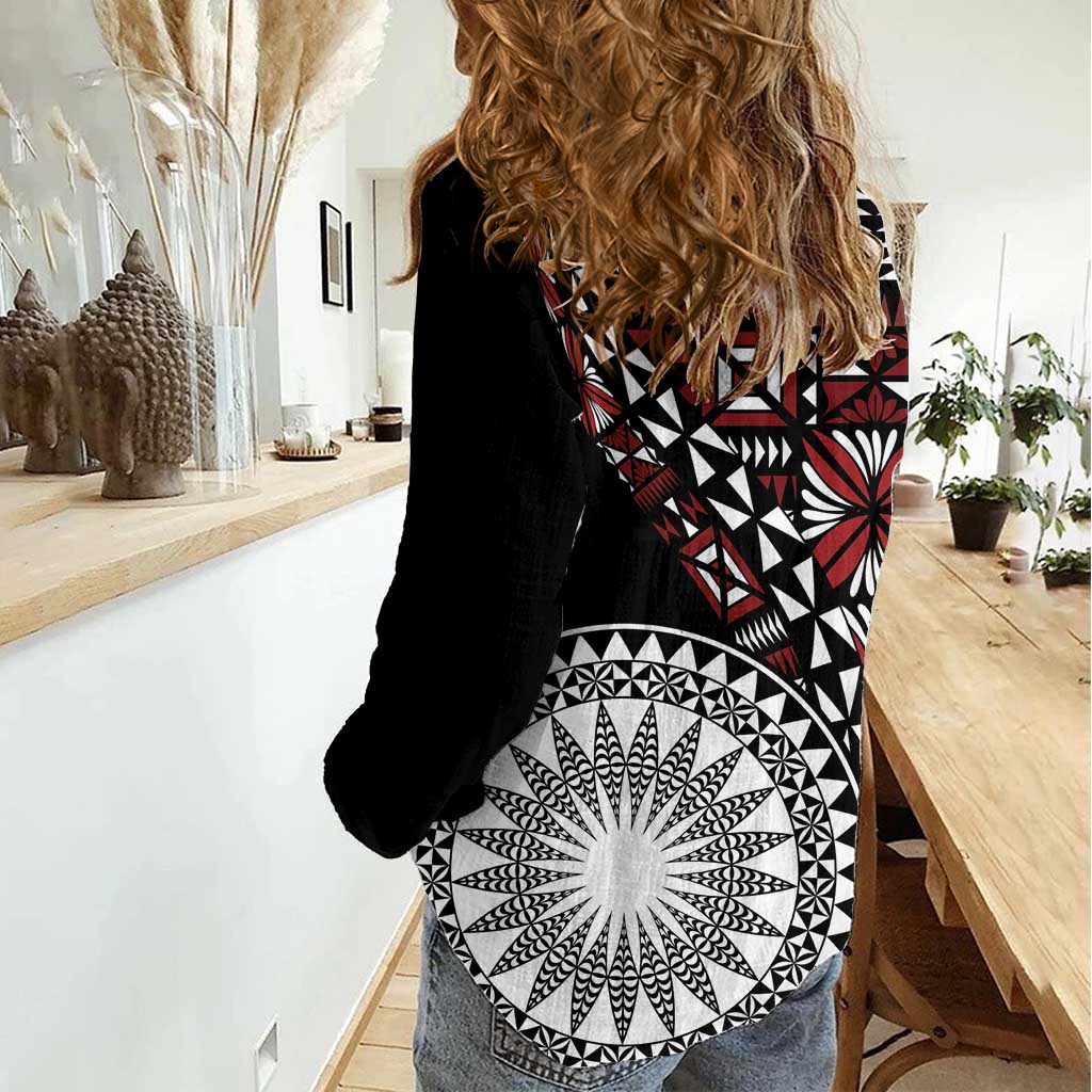 Red Tongan Ngatu Fonulei Pattern Women Casual Shirt