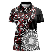 Red Tongan Ngatu Fonulei Pattern Women Polo Shirt