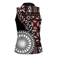 Red Tongan Ngatu Fonulei Pattern Women Sleeveless Polo Shirt