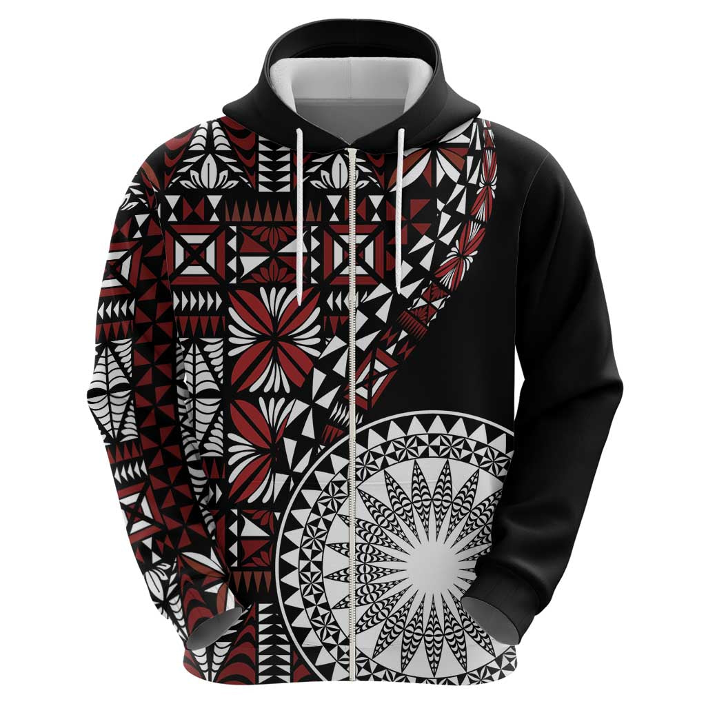 Red Tongan Ngatu Fonulei Pattern Zip Hoodie LT9 - Polynesian Pride