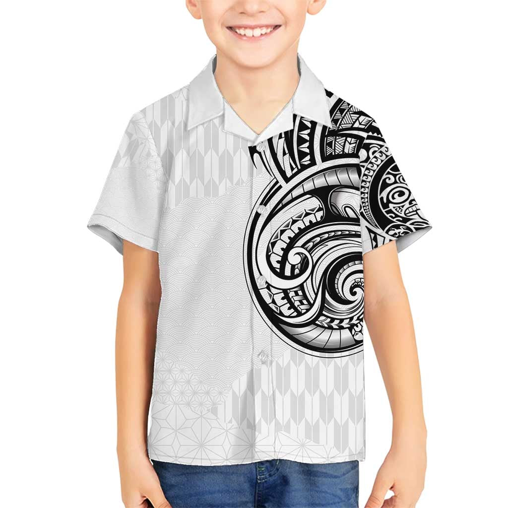Hawaii and Japanese Culture Personalised Family Matching Long Sleeve Bodycon Dress and Hawaiian Shirt With Polynesian Tribal Tattoo Style LT9 Son's Shirt White - Polynesian Pride