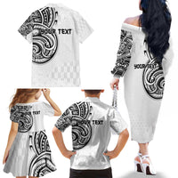 Hawaii and Japanese Culture Personalised Family Matching Off The Shoulder Long Sleeve Dress and Hawaiian Shirt With Polynesian Tribal Tattoo Style