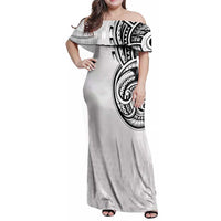 Hawaii and Japanese Culture Personalised Family Matching Off Shoulder Maxi Dress and Hawaiian Shirt With Polynesian Tribal Tattoo Style