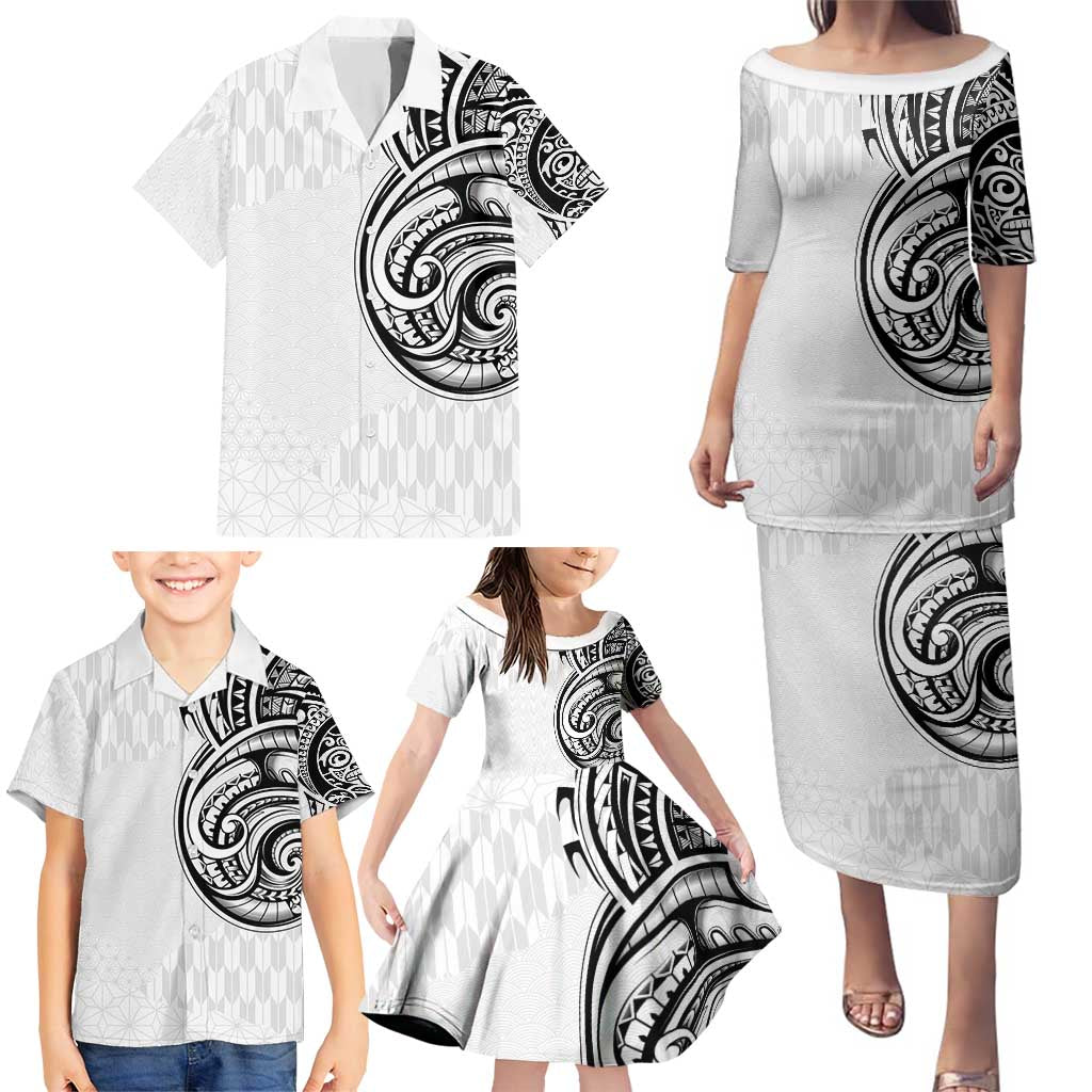 Hawaii and Japanese Culture Personalised Family Matching Puletasi and Hawaiian Shirt With Polynesian Tribal Tattoo Style
