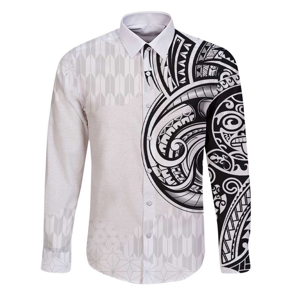 Hawaii and Japanese Culture Personalised Family Matching Short Sleeve Bodycon Dress and Hawaiian Shirt With Polynesian Tribal Tattoo Style LT9 Dad's Shirt - Long Sleeve White - Polynesian Pride