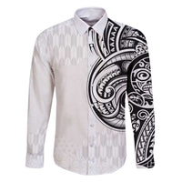 Hawaii and Japanese Culture Personalised Family Matching Summer Maxi Dress and Hawaiian Shirt With Polynesian Tribal Tattoo Style LT9 Dad's Shirt - Long Sleeve White - Polynesian Pride
