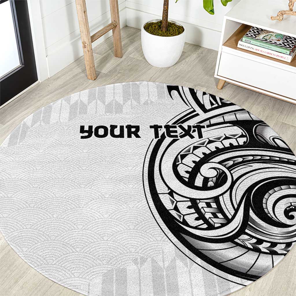 Hawaii and Japanese Culture Personalised Round Carpet With Polynesian Tribal Tattoo Style LT9 White - Polynesian Pride