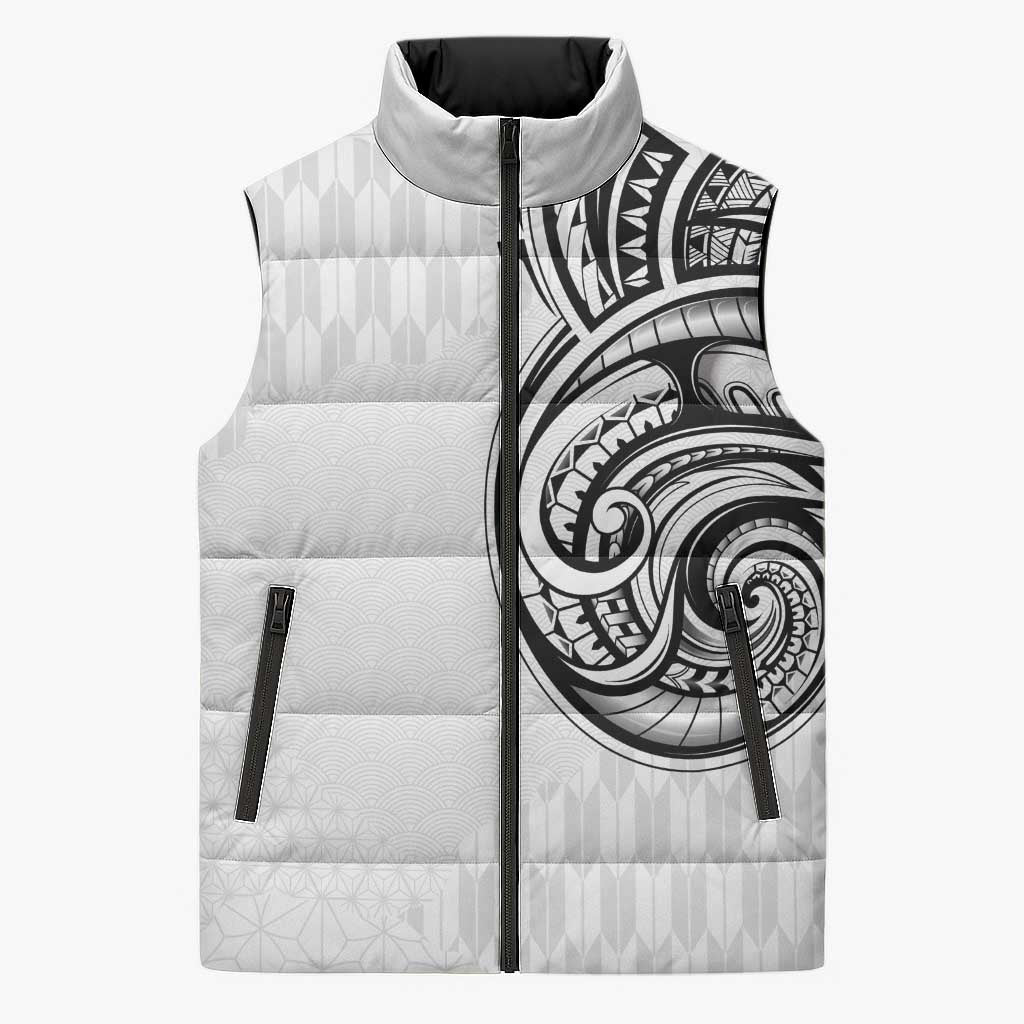 Hawaii and Japanese Culture Personalised Sleeveless Puffer Jacket With Polynesian Tribal Tattoo Style - Polynesian Pride