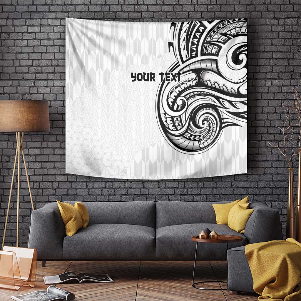 Hawaii and Japanese Culture Personalised Tapestry With Polynesian Tribal Tattoo Style LT9 White - Polynesian Pride