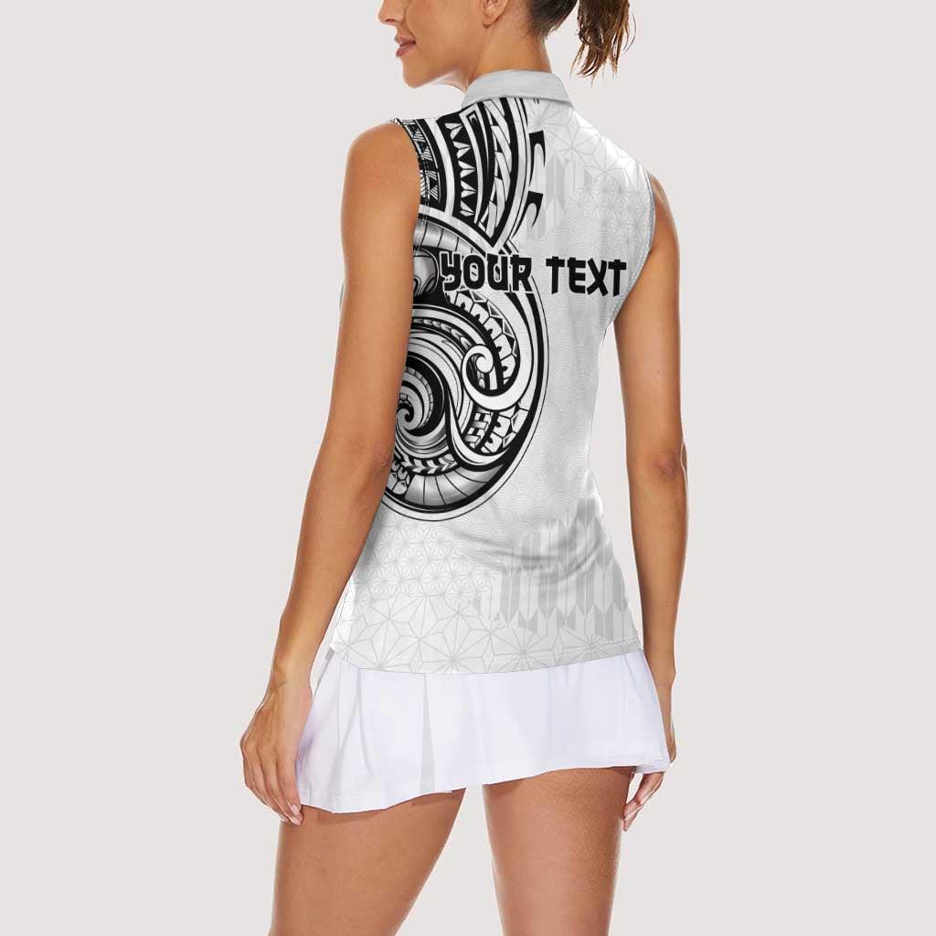 Hawaii and Japanese Culture Personalised Women Sleeveless Polo Shirt With Polynesian Tribal Tattoo Style
