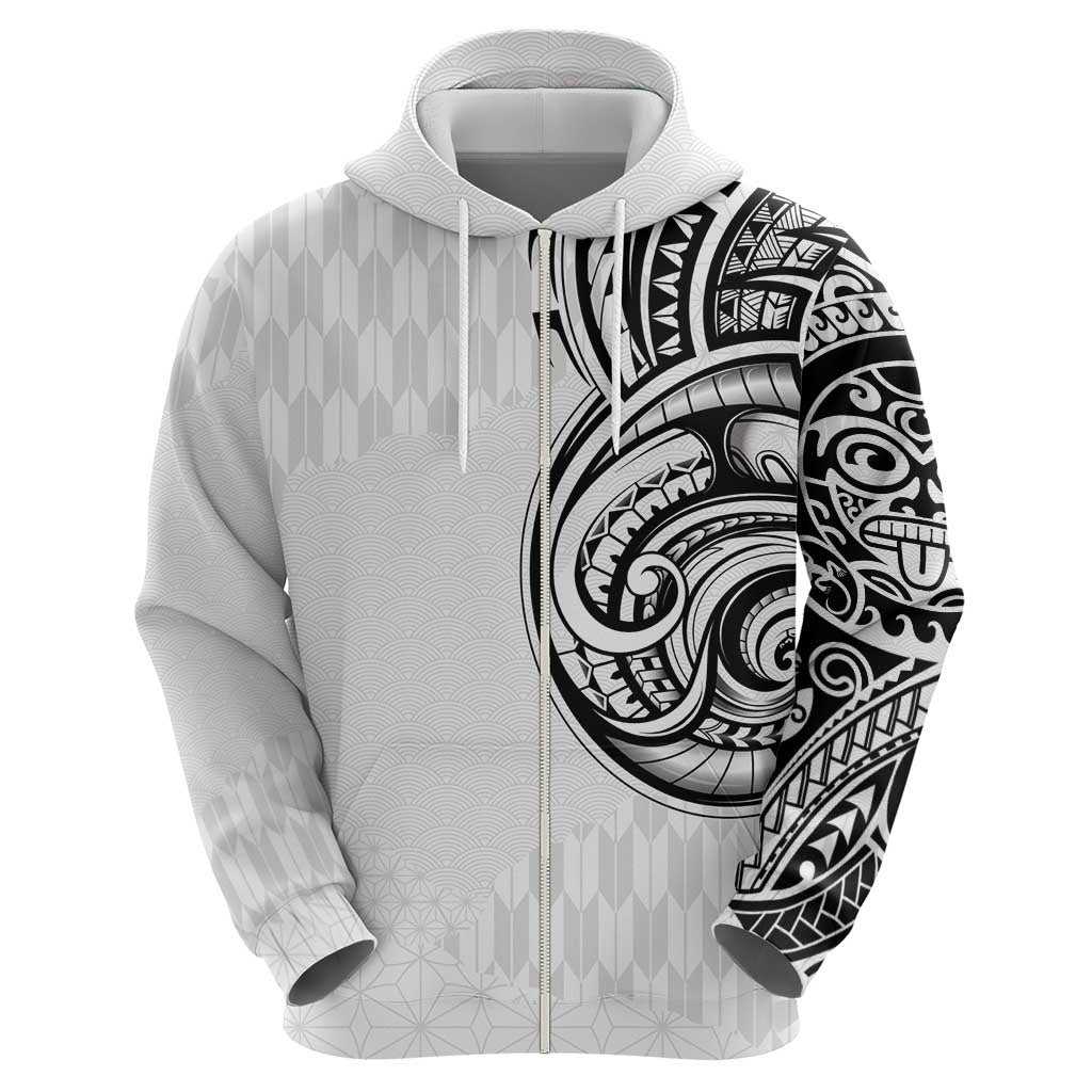 Hawaii and Japanese Culture Personalised Zip Hoodie With Polynesian Tribal Tattoo Style