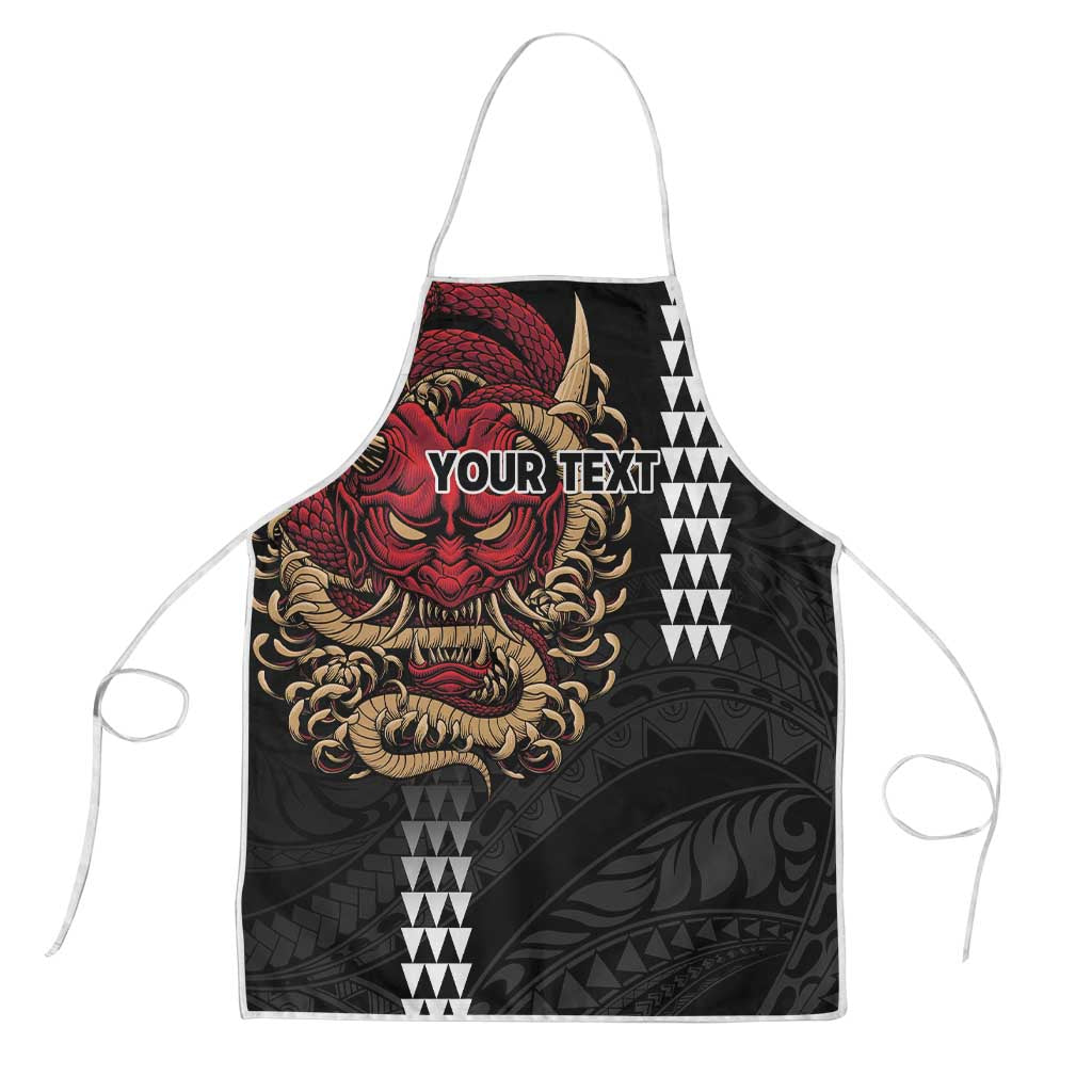 Hawaii and Japanese Oni Mask Personalised Apron Kakau Pattern Dark Art Style LT9 Black - Polynesian Pride