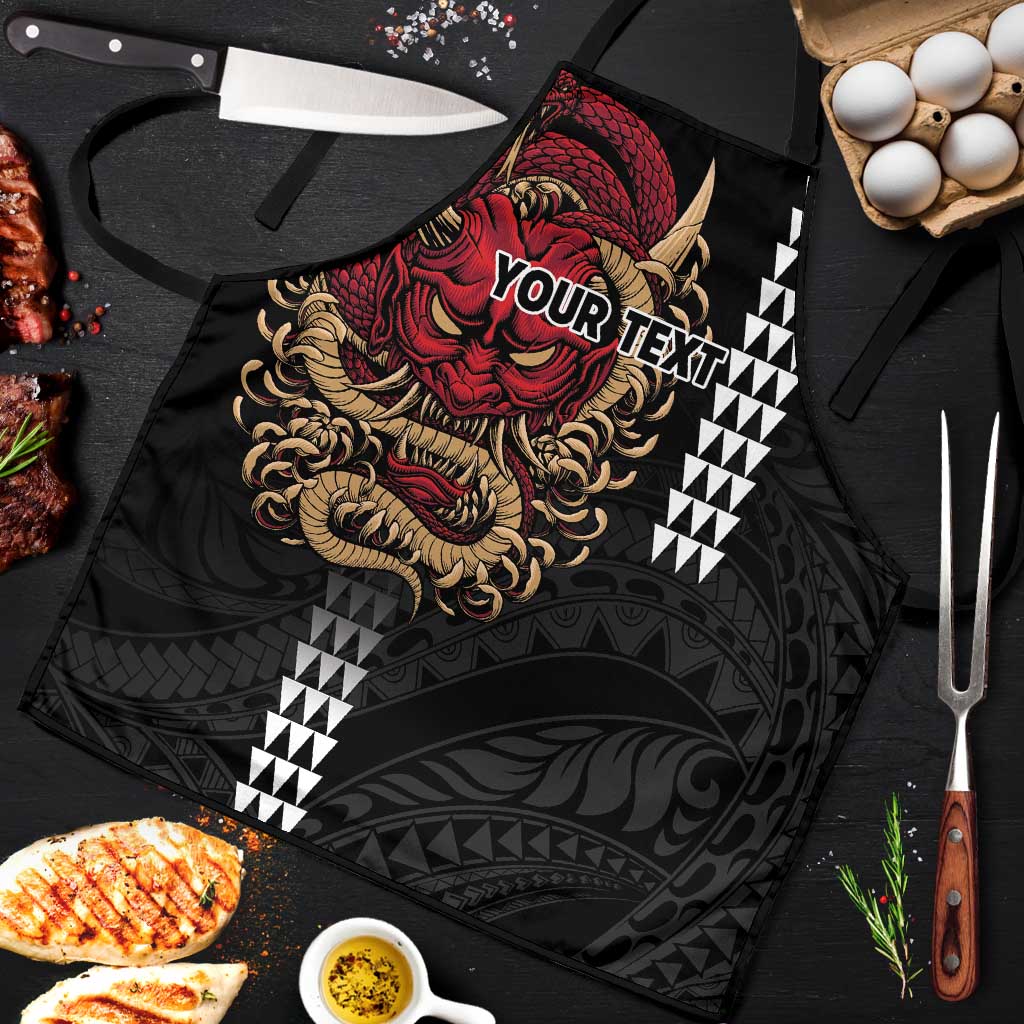Hawaii and Japanese Oni Mask Personalised Apron Kakau Pattern Dark Art Style - Polynesian Pride