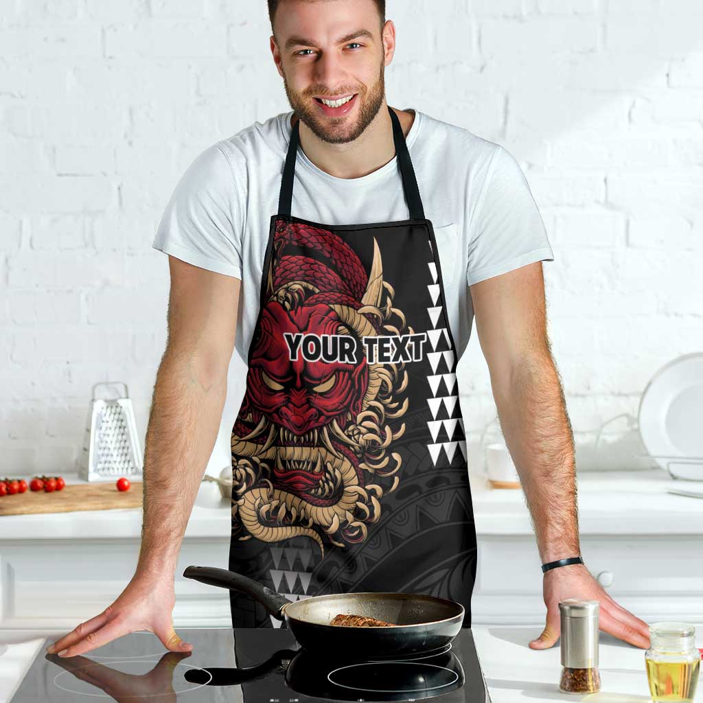 Hawaii and Japanese Oni Mask Personalised Apron Kakau Pattern Dark Art Style - Polynesian Pride