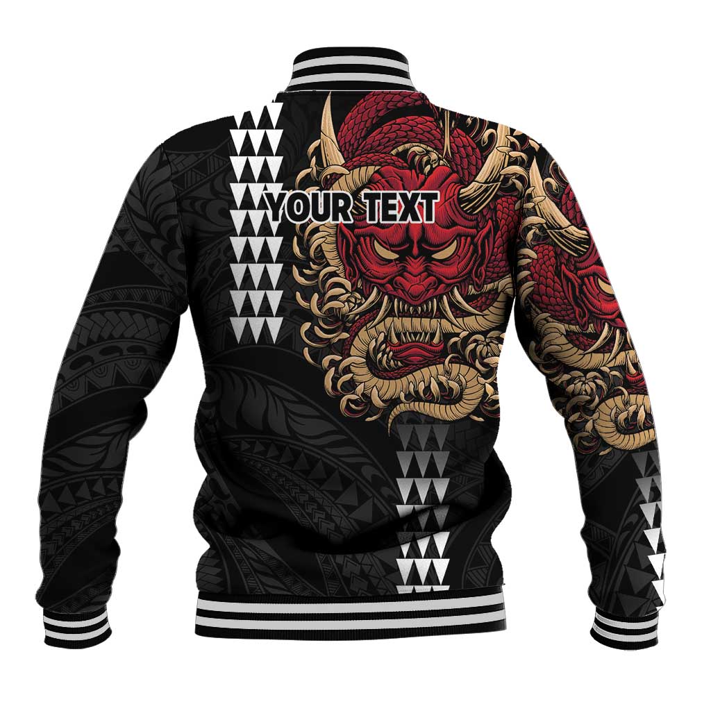 Hawaii and Japanese Oni Mask Personalised Baseball Jacket Kakau Pattern Dark Art Style LT9 - Polynesian Pride