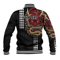 Hawaii and Japanese Oni Mask Personalised Baseball Jacket Kakau Pattern Dark Art Style LT9 - Polynesian Pride