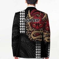 Hawaii and Japanese Oni Mask Personalised Blazer Kakau Pattern Dark Art Style - Polynesian Pride