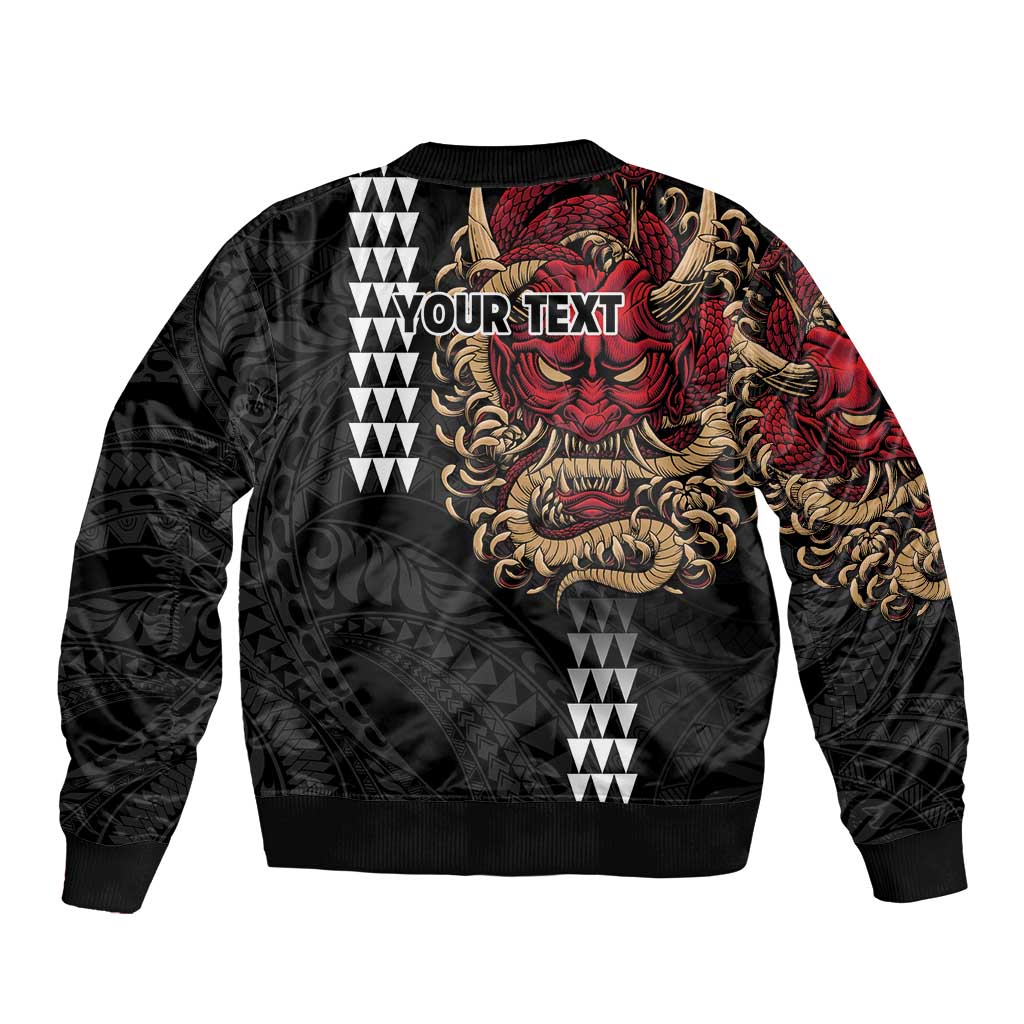 Hawaii and Japanese Oni Mask Personalised Bomber Jacket Kakau Pattern Dark Art Style LT9 - Polynesian Pride