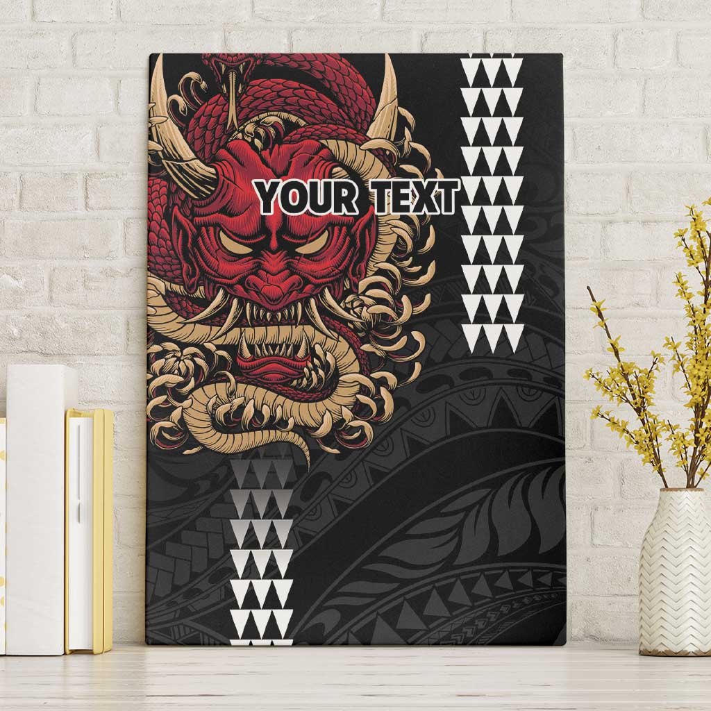 Hawaii and Japanese Oni Mask Personalised Canvas Wall Art Kakau Pattern Dark Art Style
