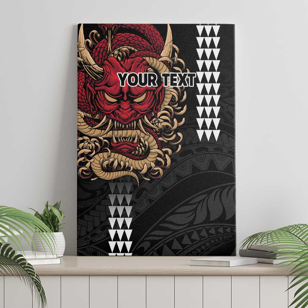Hawaii and Japanese Oni Mask Personalised Canvas Wall Art Kakau Pattern Dark Art Style