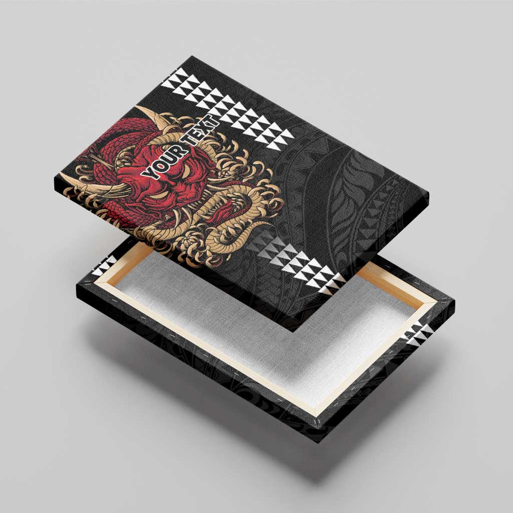 Hawaii and Japanese Oni Mask Personalised Canvas Wall Art Kakau Pattern Dark Art Style