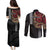 Hawaii and Japanese Oni Mask Personalised Couples Matching Puletasi and Long Sleeve Button Shirt Kakau Pattern Dark Art Style