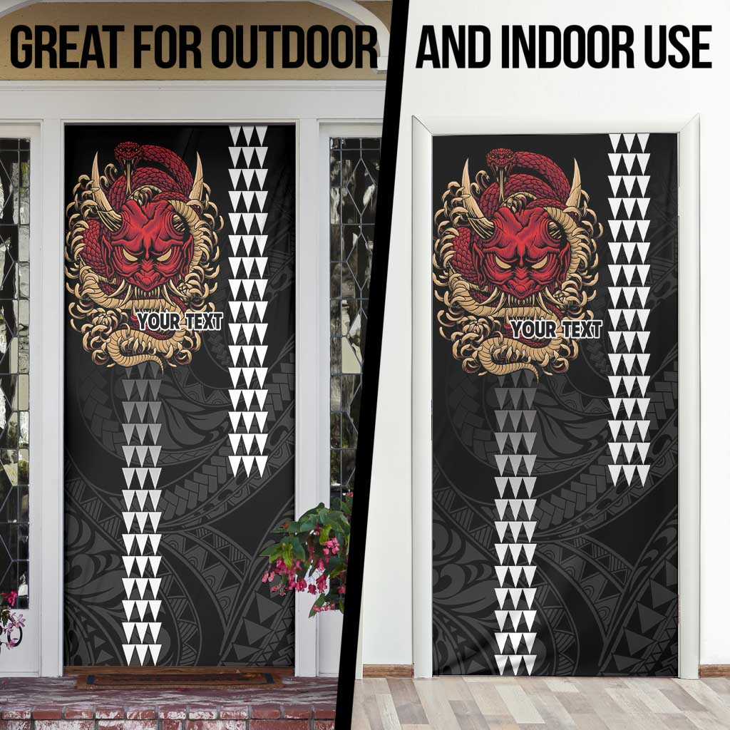 Hawaii and Japanese Oni Mask Personalised Door Cover Kakau Pattern Dark Art Style - Polynesian Pride